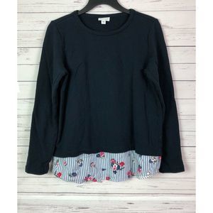 J.Jill Women’s Knit Top Solid Blue Floral Hem S